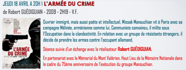 L’ Armée du Crime. Projection-débat en présence de Robert Guédiguian