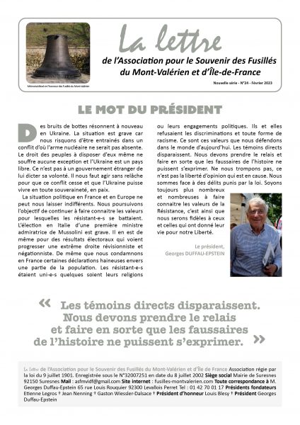 Parution du N°24 de La Lettre du Mont-Valérien