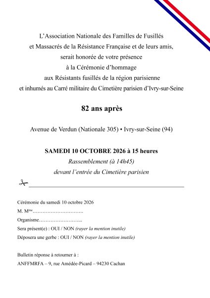 Cérémonie du samedi 10 octobre 2026 au cimetière d’Ivry-sur-Seine